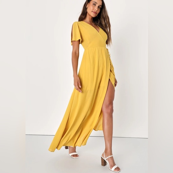 Golden Yellow Wrap Maxi Dress - Picture 4 of 6